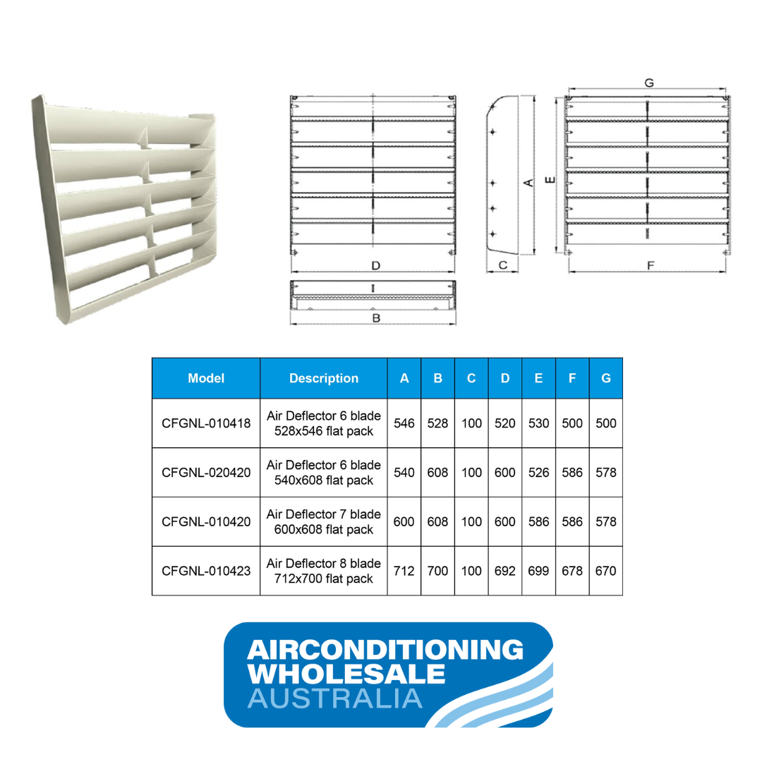 Single Air Deflector 6 Blade (528mm x 546mm)